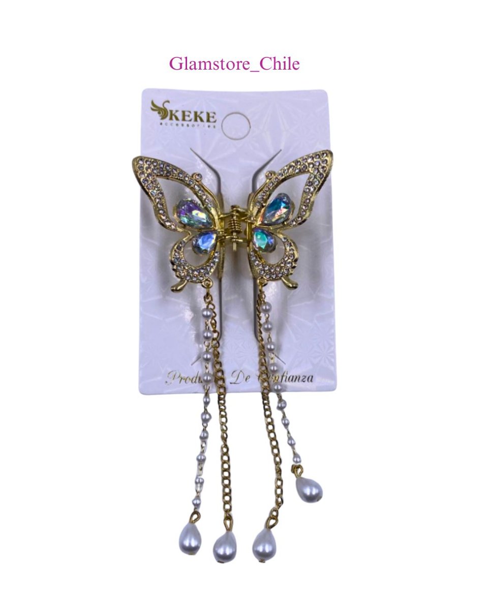 PINCHE MARIPOSA PERLA Y DIAMANTE