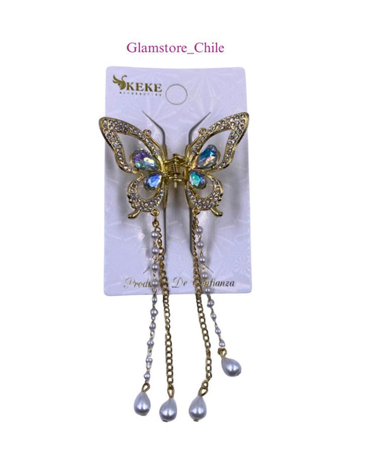 PINCHE MARIPOSA PERLA Y DIAMANTE