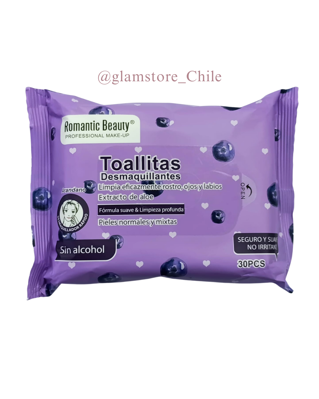 Desmaquillante En Toallitas 30 pcs Sin Alcohol Romantic Beauty